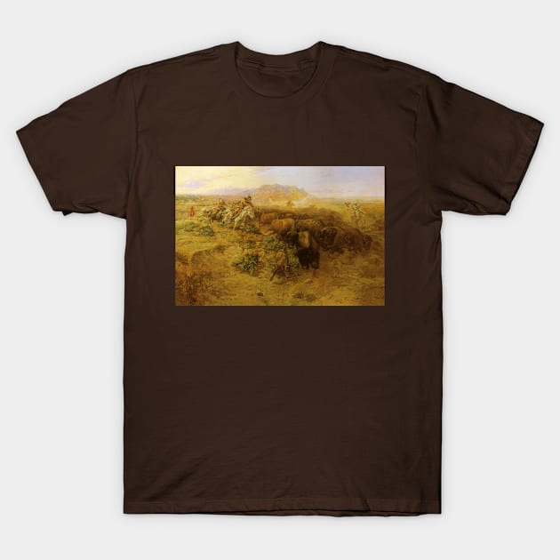 Buffalo Hunt by Charles Marion Russell T-Shirt by MasterpieceCafe